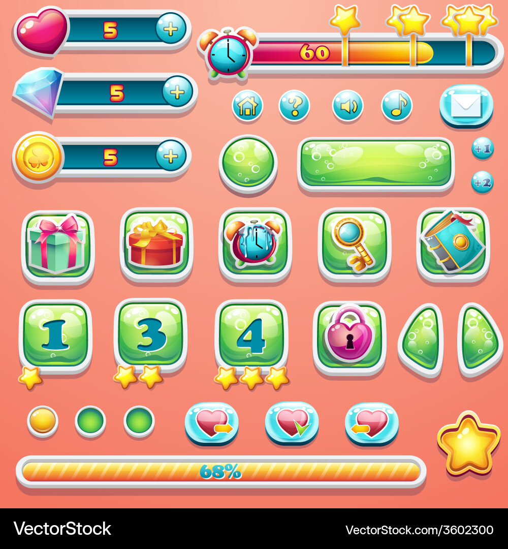 UI Progress Bars & Buttons vector image