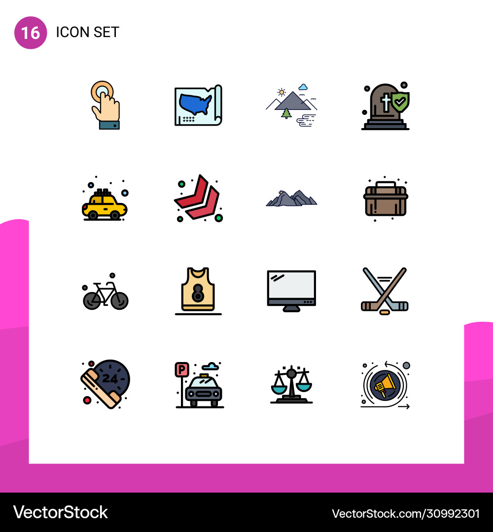 16 universal flat color filled lines set for web vector image