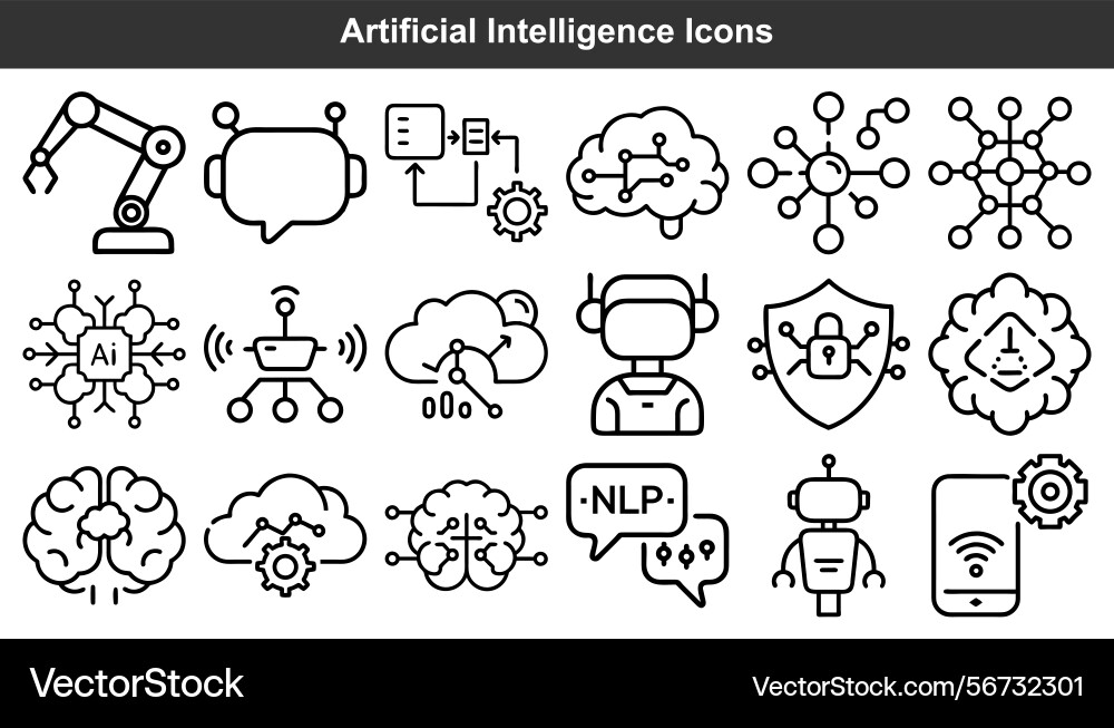 Artificial intelligence icons set machine vector image