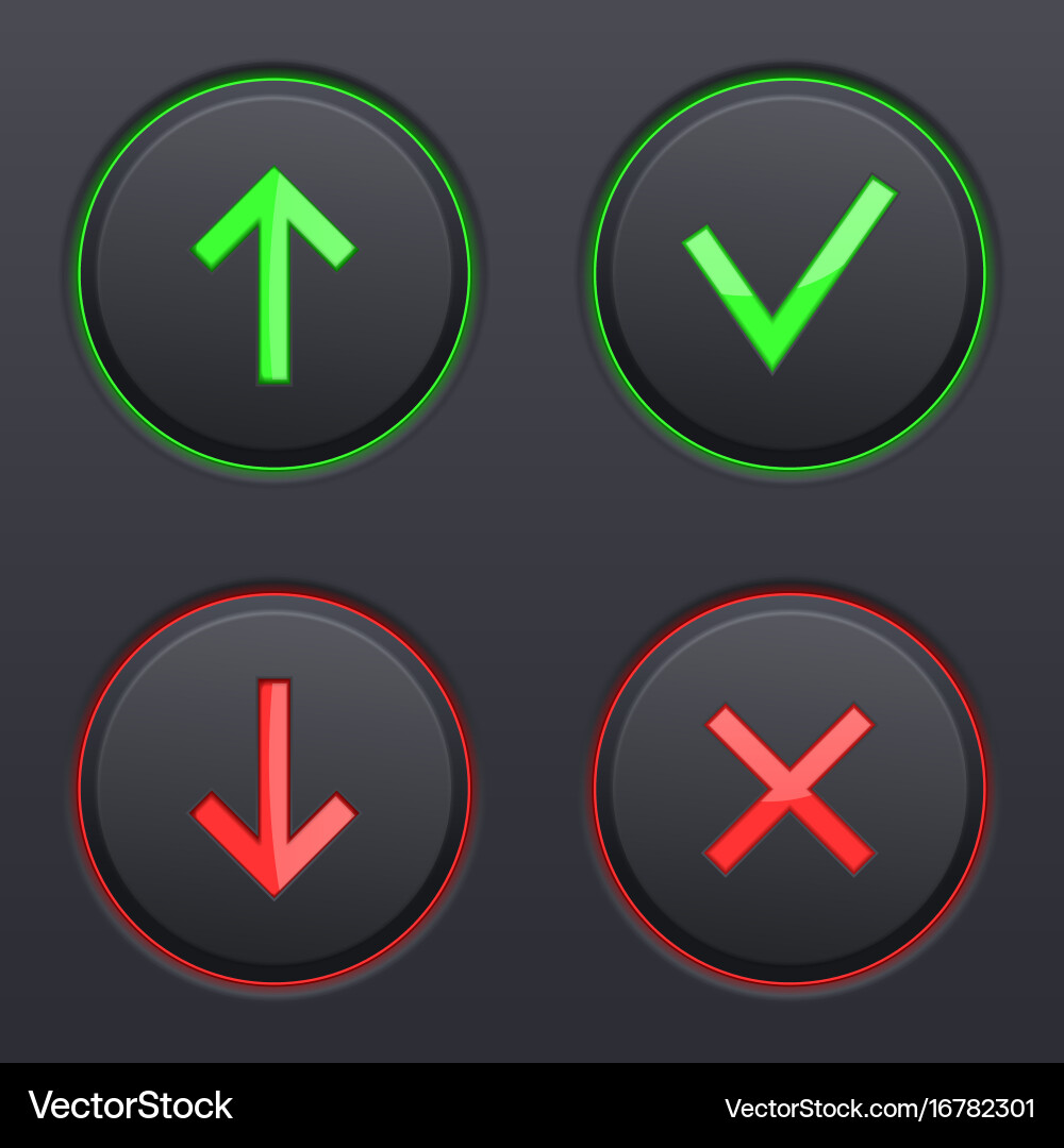 Black Buttons with Up/Down and Cancel Vector Image