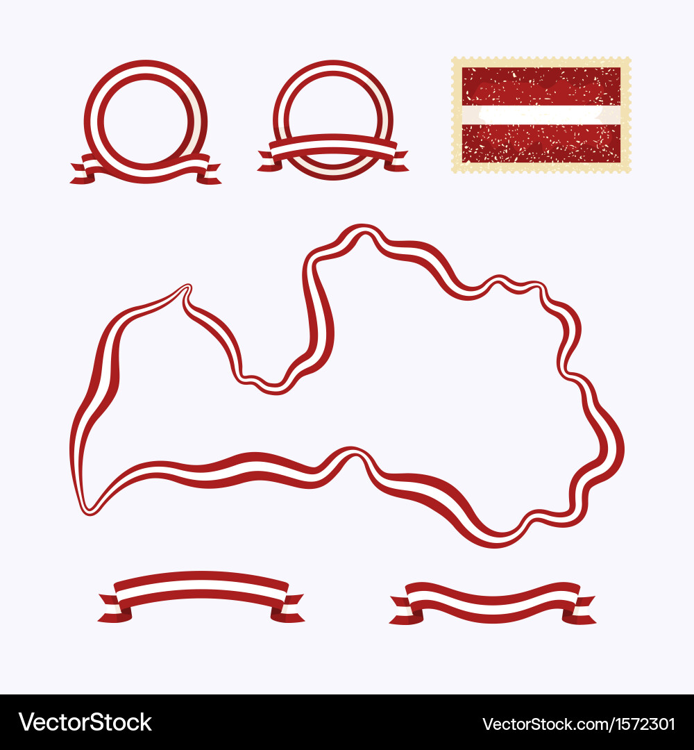 Latvian Flag Map with Ribbon Vector Image