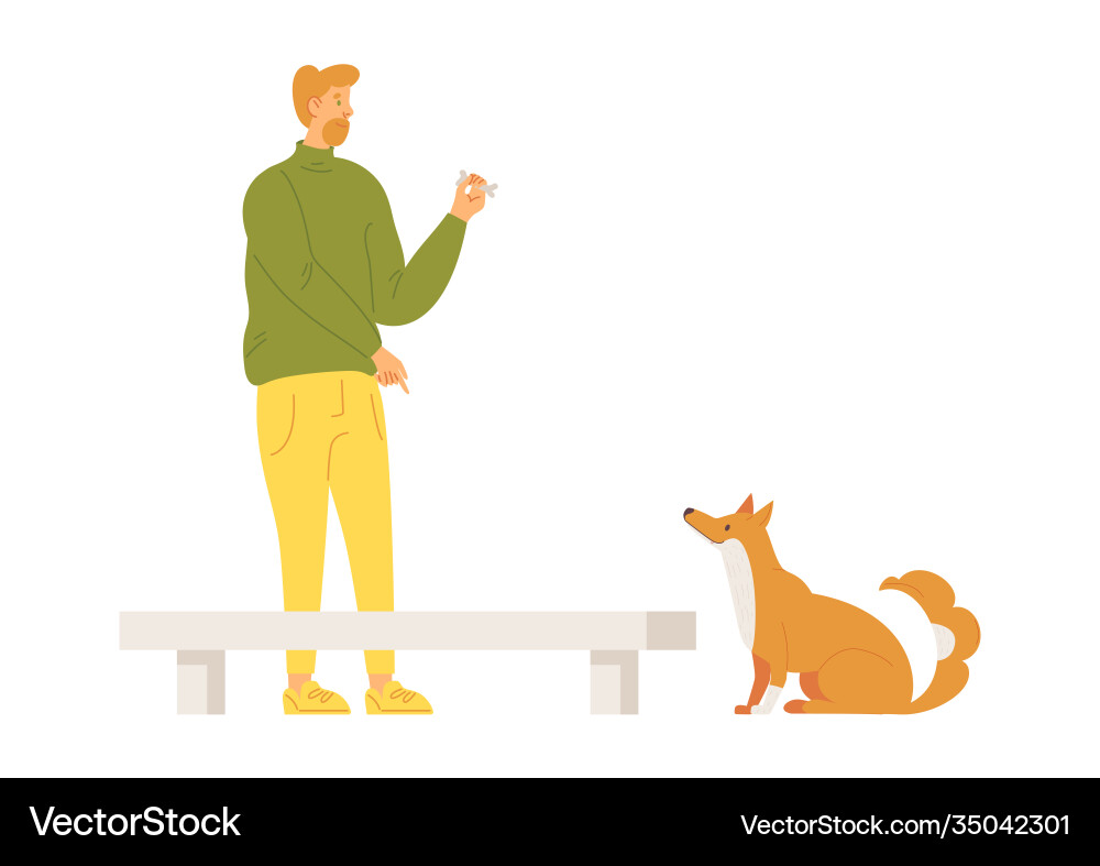 Man training his dog to walk on dogwalk equipment Man training his dog to walk on dogwalk equipment vector image