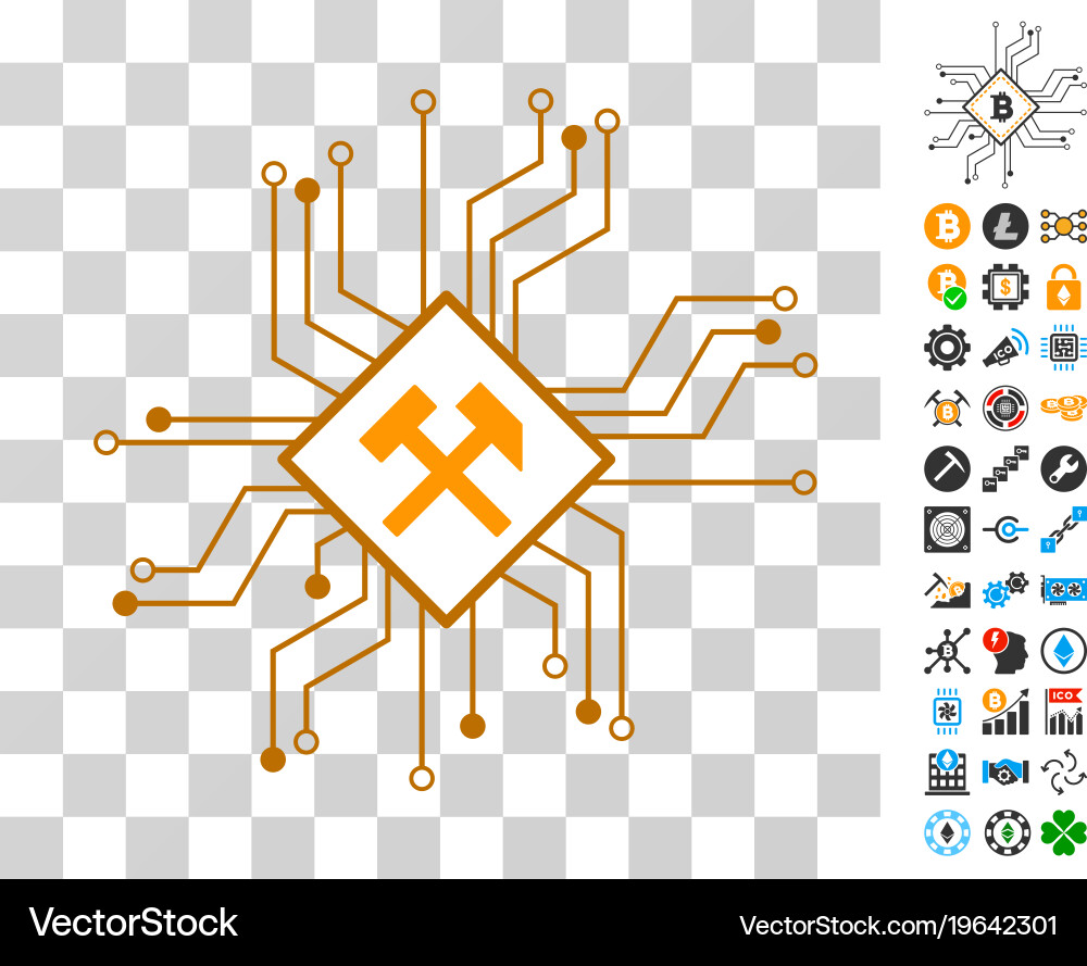 Mining processor circuit icon with bonus vector image
