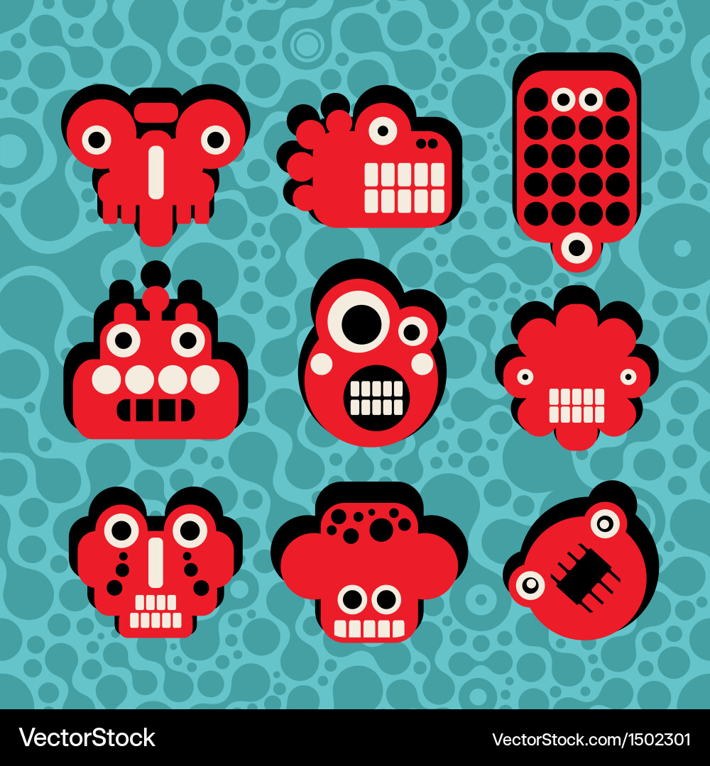 Monster & Robot Faces Pattern Vector Image