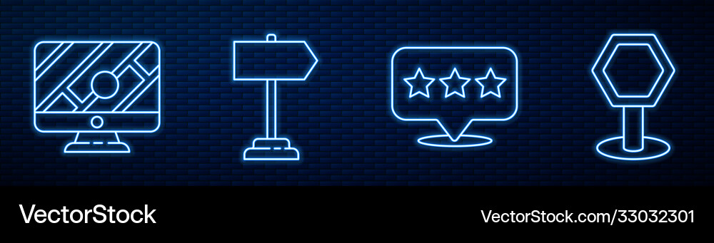 Set line map pointer with star monitor vector image