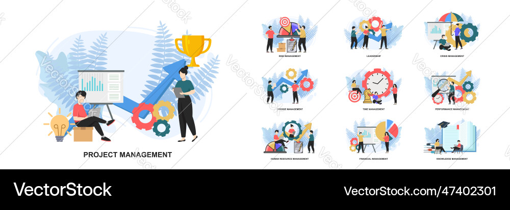 Set of web page design templates for management Set of web page design templates for management Vector Image