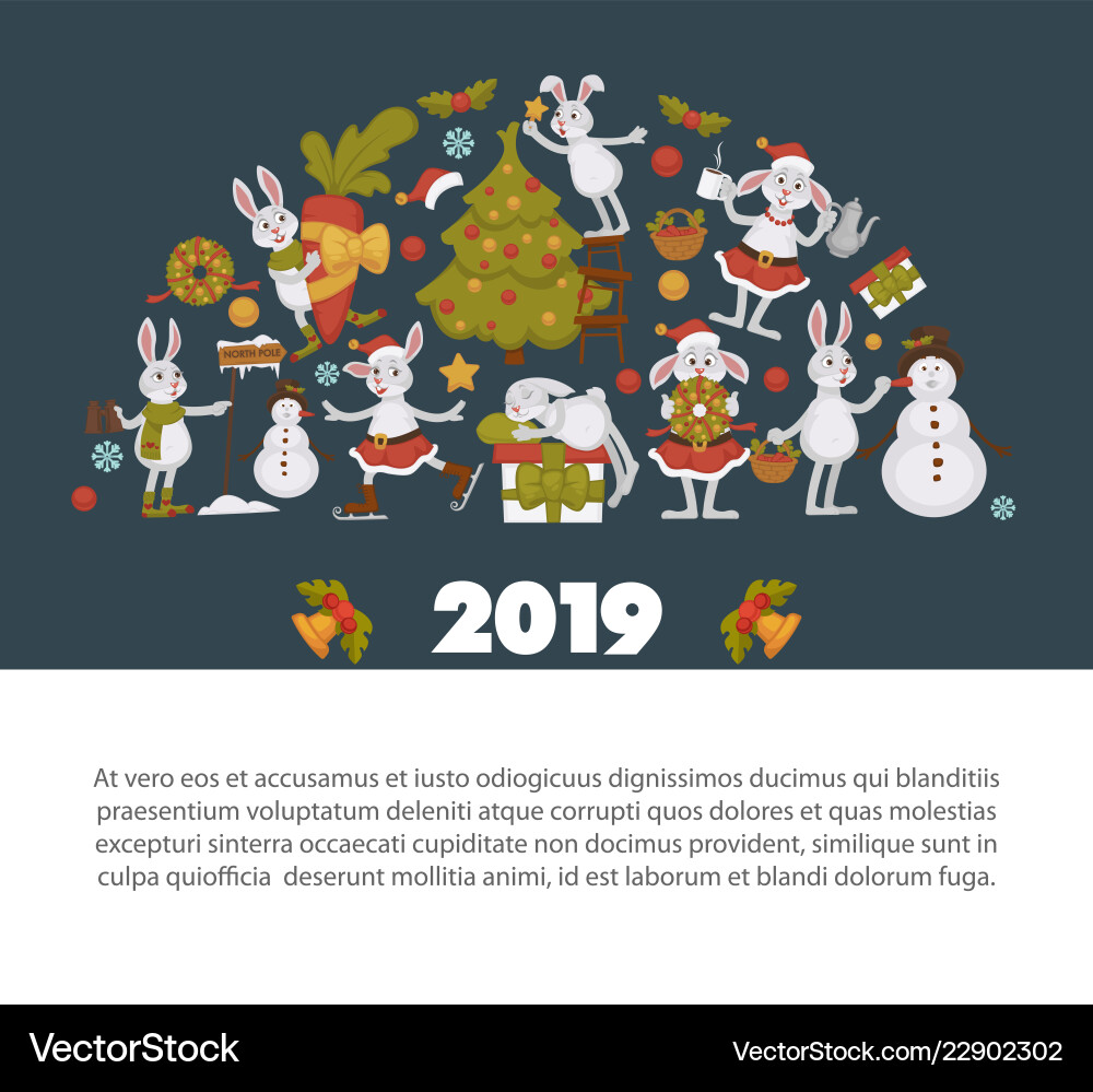 2019 new year celebration bunny with snowman 2019 new year celebration bunny with snowman vector image