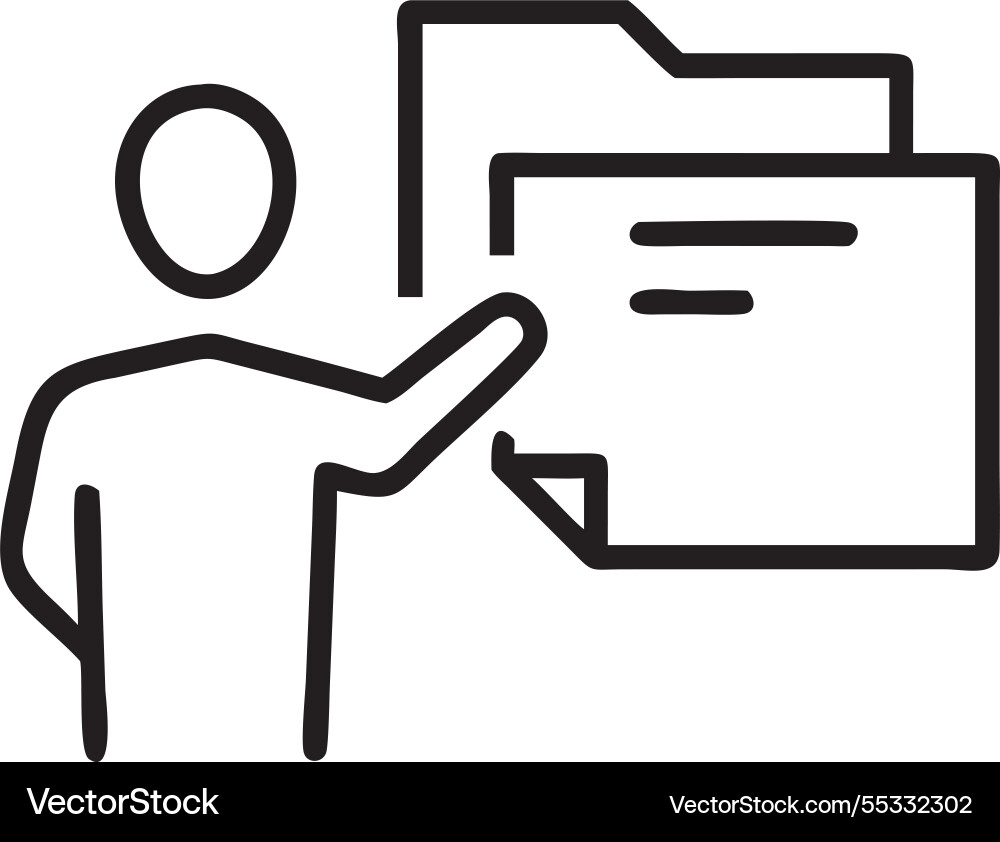 Business manager pointing to document database Business manager pointing to document database vector image