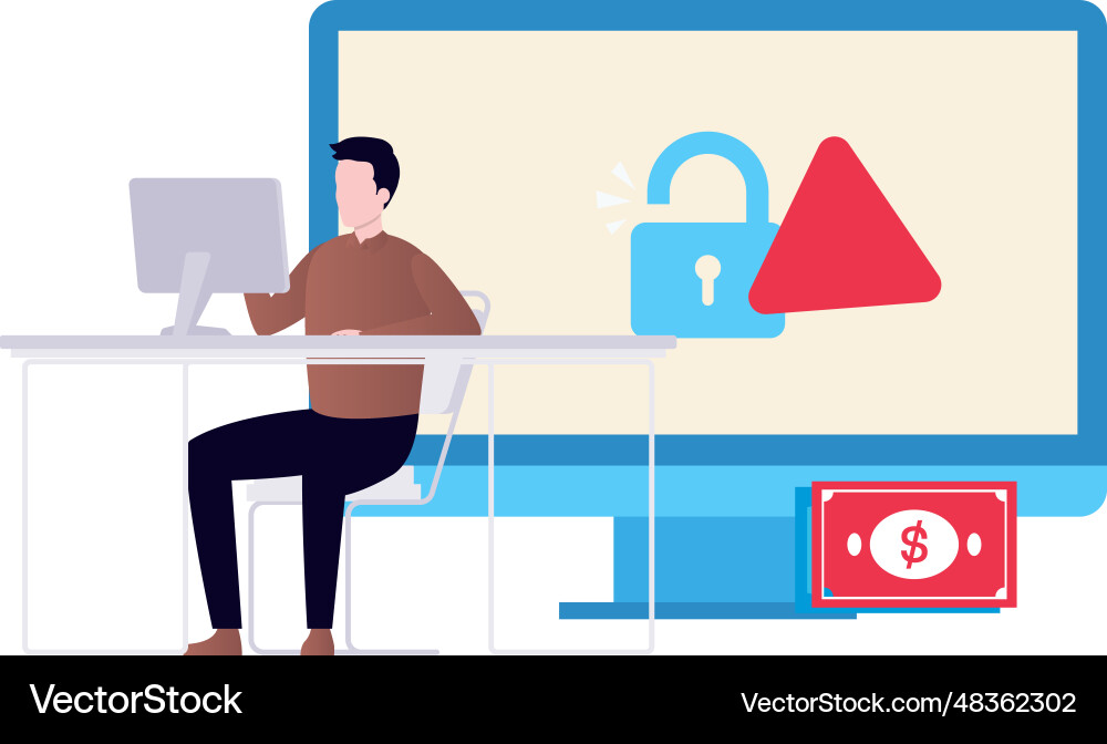Guy is working on a security warning vector image