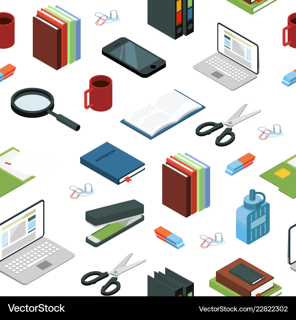 Isometric office stationery elements Royalty Free Vector