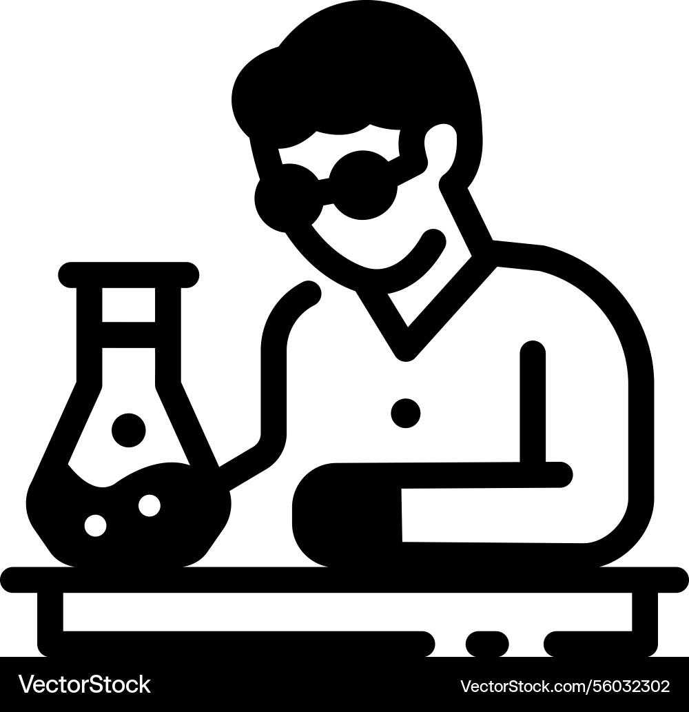 Lab worker doing chemical experiment in line Vector Image