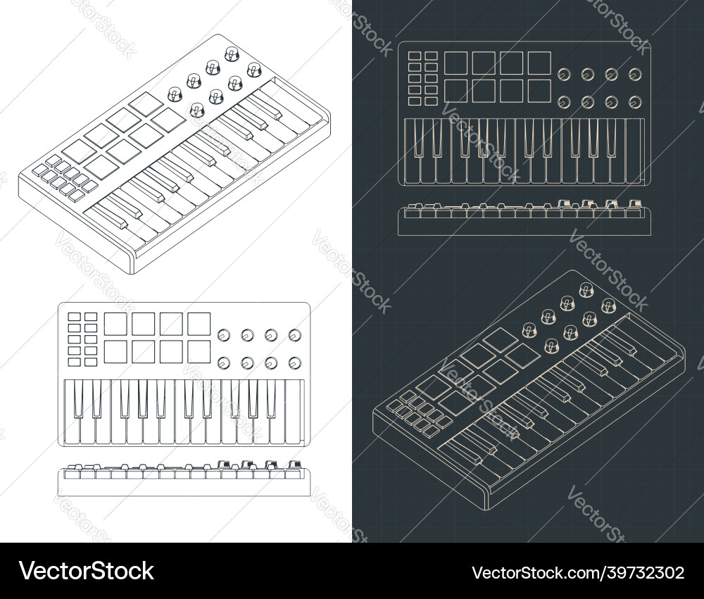 Midi controller keyboard blueprints vector image