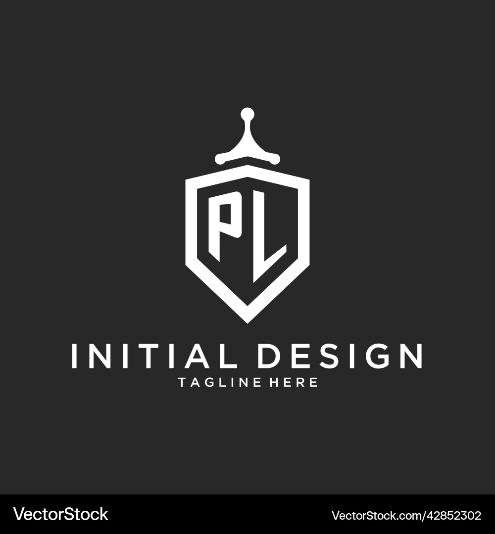 Pl monogram logo initial with shield guard shape Pl monogram logo initial with shield guard shape Vector Image