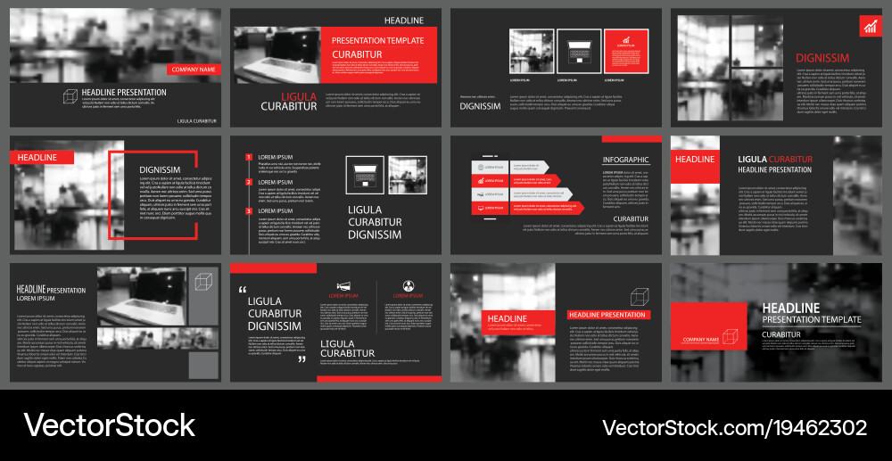 Red and Black Presentation Slide Element Vector Image