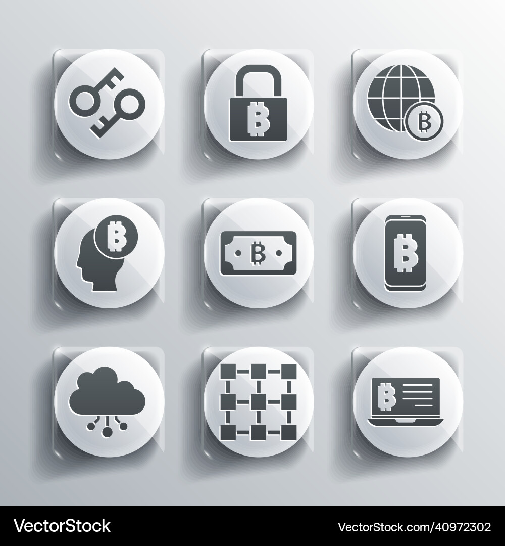 Set blockchain technology mining bitcoin from Set blockchain technology mining bitcoin from vector image