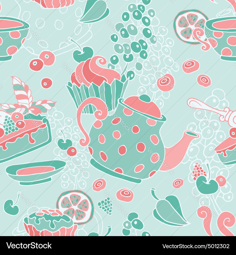 Tea Party Pattern - Cute Objects vector image