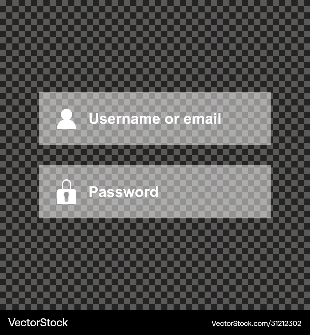 Username or email and password button set Username or email and password button set vector image
