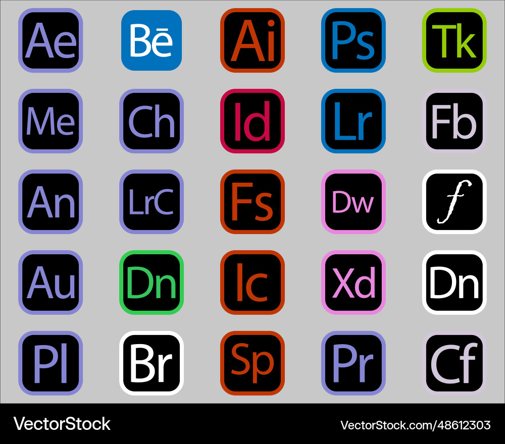 Adobe creative cloud products icon set design Vector Image