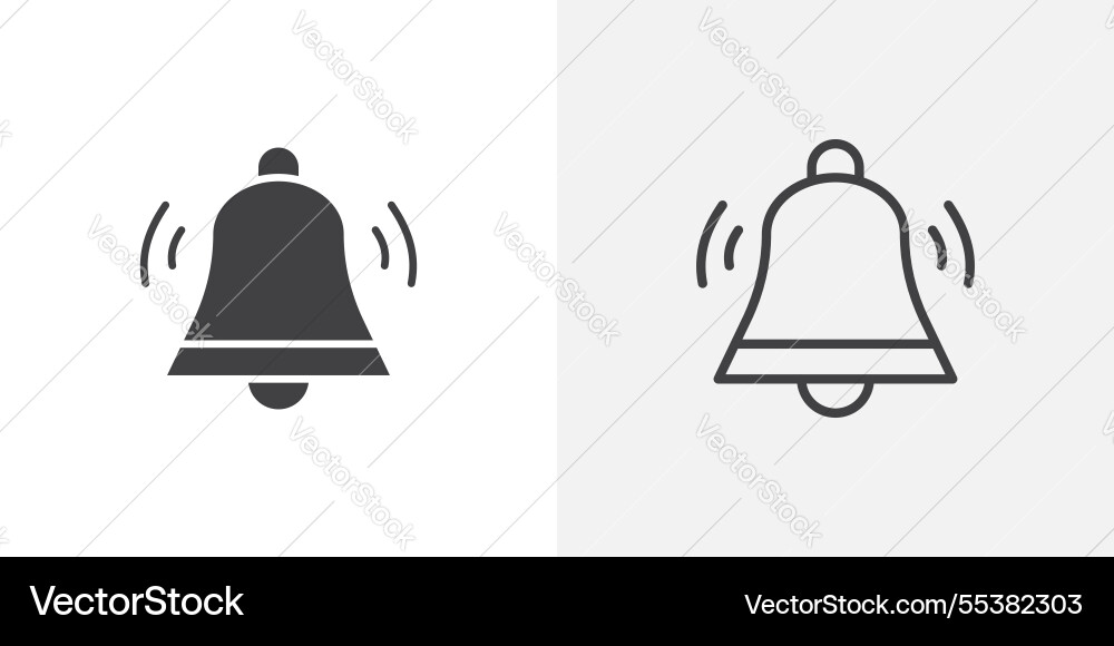 Bell ring icons in black fill and liner versions Bell ring icons in black fill and liner versions vector image