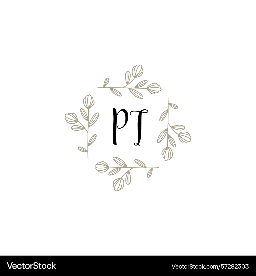 Botanical monogram logos with initial pt Vector Image