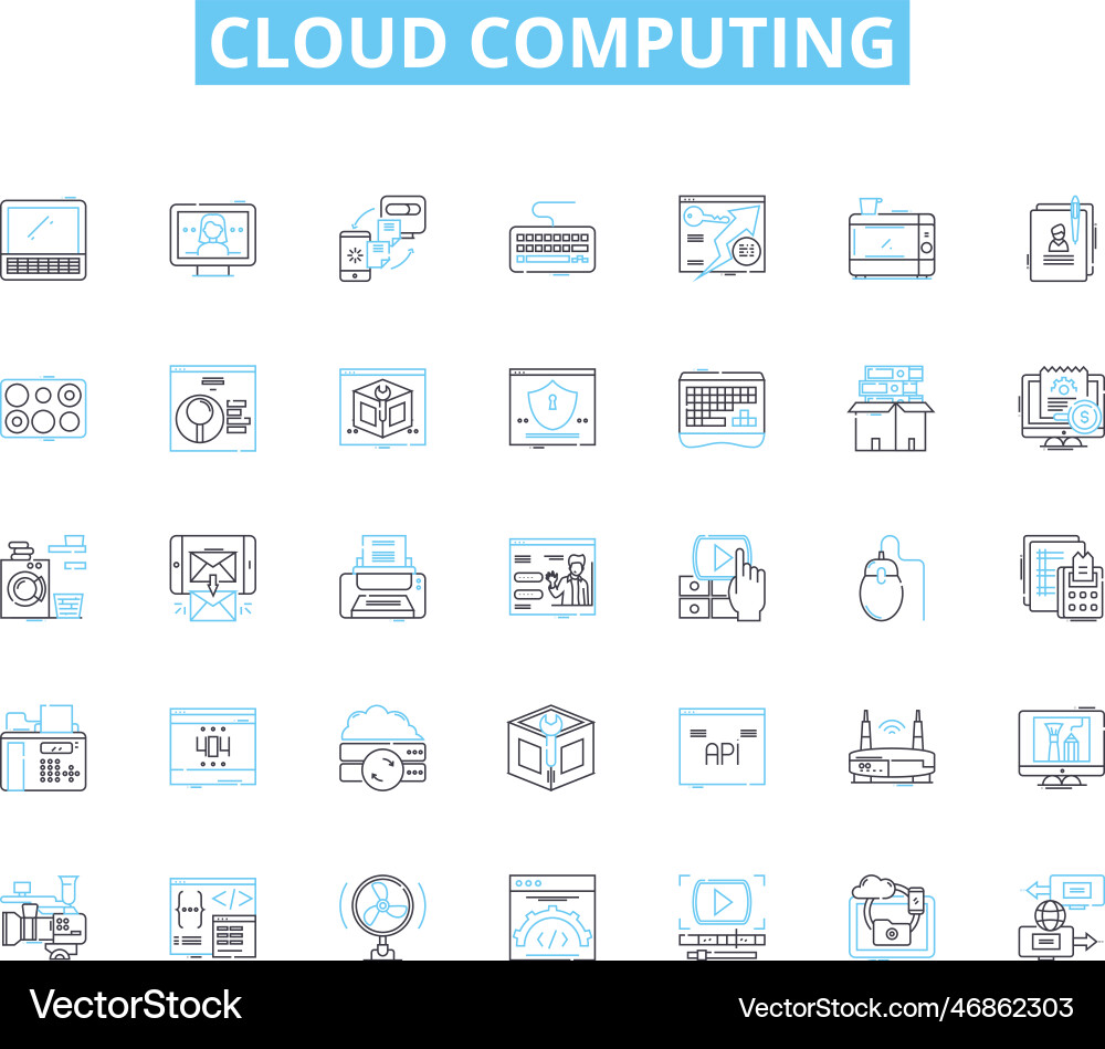 Cloud computing linear icons set storage Vector Image