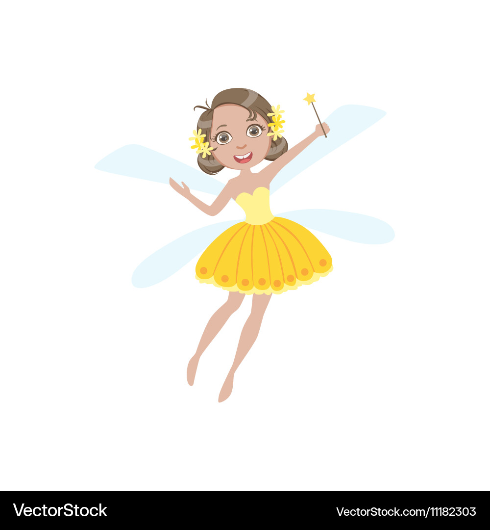 Cute fairy in yellow dress girly cartoon character Vector Image