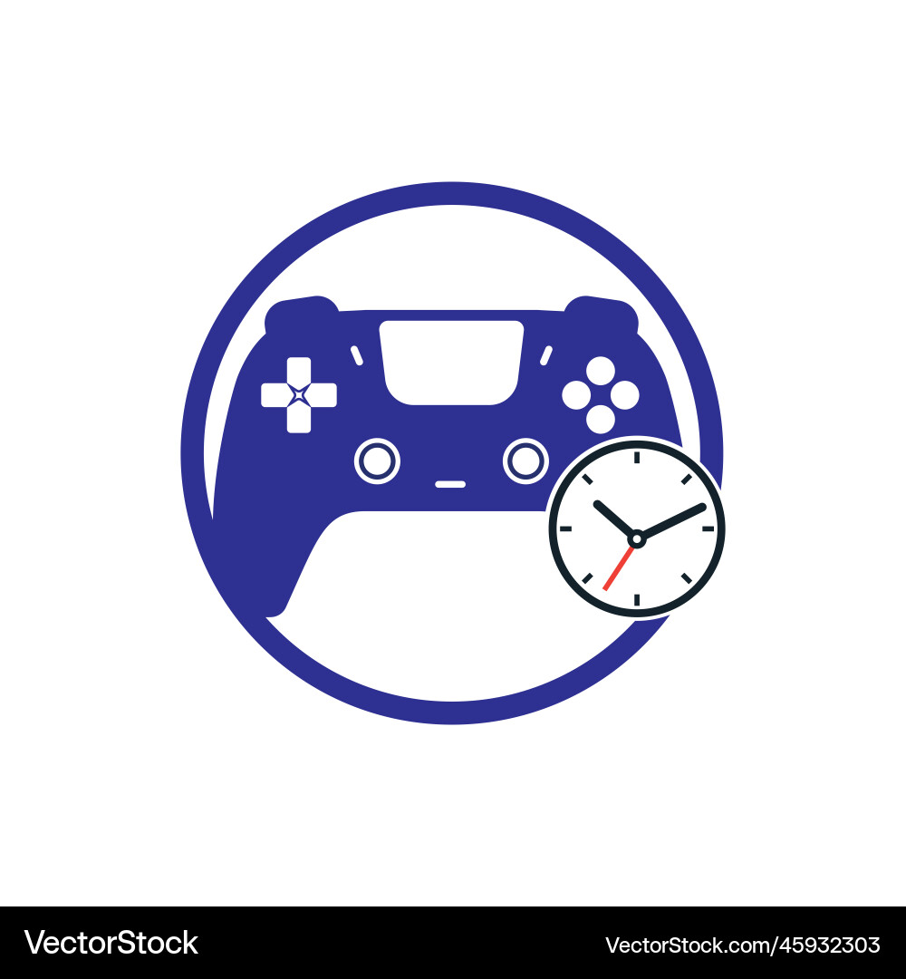 Game console with clock icon logo design Game console with clock icon logo design Vector Image