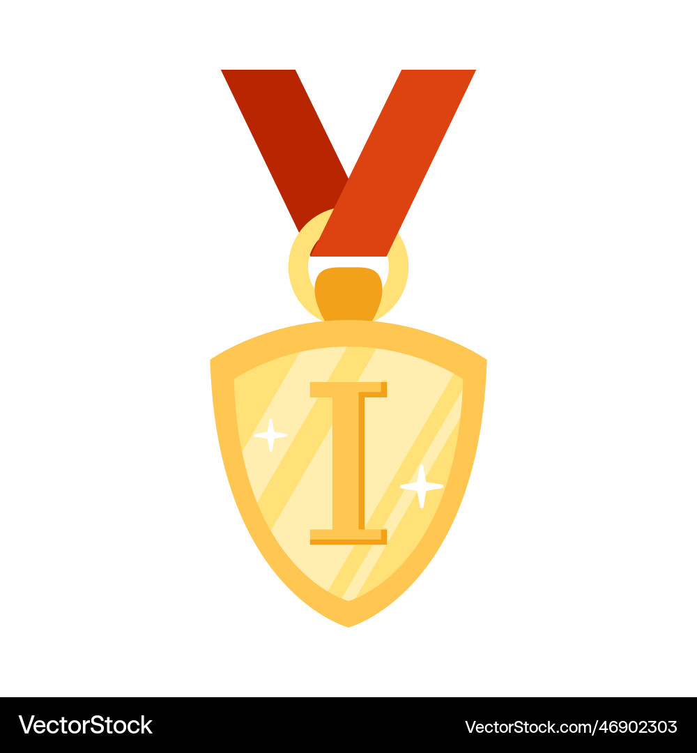 Golden medal with roman numeral and red ribbon Golden medal with roman numeral and red ribbon vector image