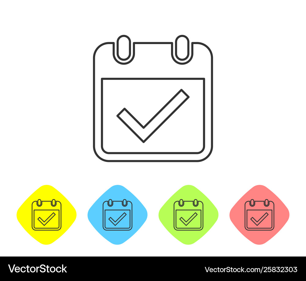 Grey calendar with check mark line icon isolated Vector Image