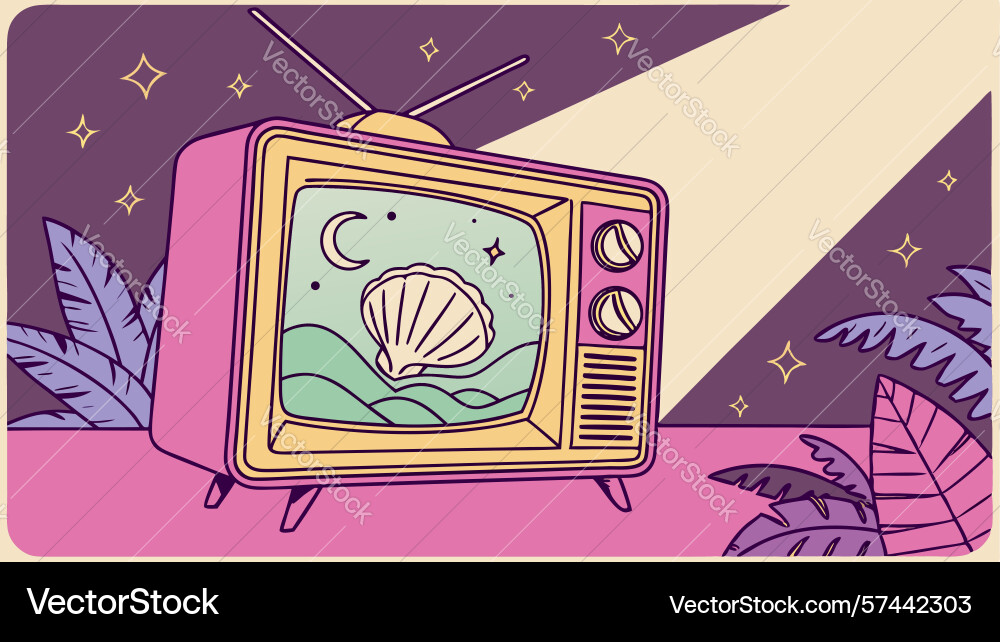 Retro tv with seashell in screen design vector image