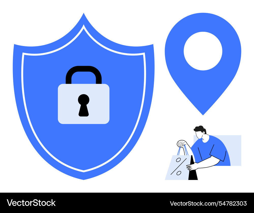 Secure shopping with gps location pin and shield Secure shopping with gps location pin and shield Vector Image