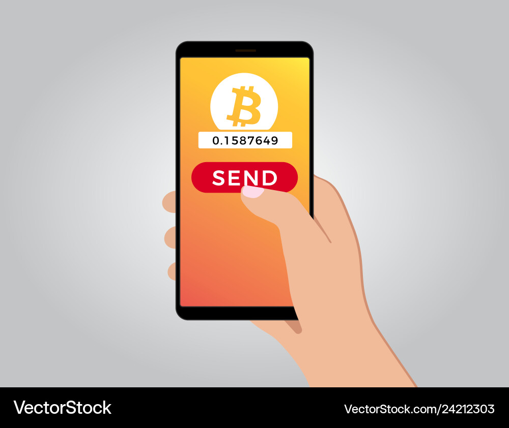 Sending bitcoin from mobile phone Vector Image