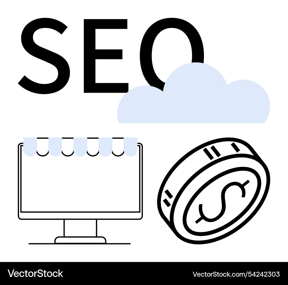Seo elements computer monitor coin with dollar Seo elements computer monitor coin with dollar Vector Image