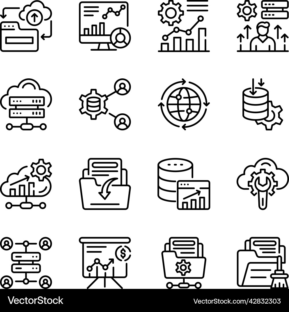 Set of data network line icons Vector Image