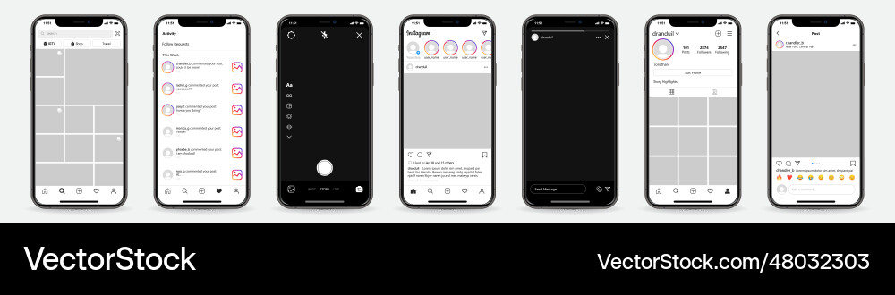 Set von iphones mit instagram Vorlagenrahmen Set von iphones mit instagram Vorlagenrahmen vektorbild