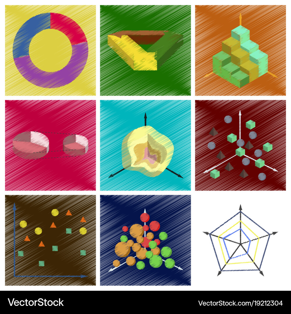 Assembly flat shading style icons economic graphs vector image