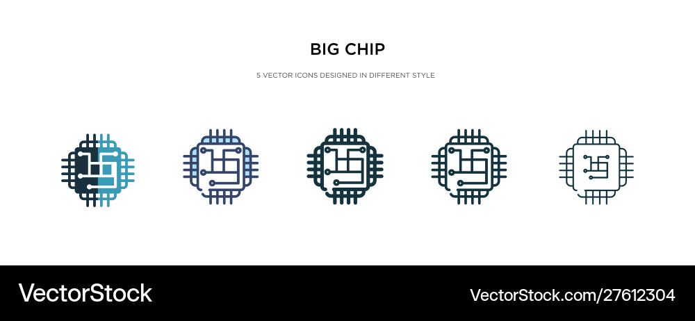 Big chip icon in different style two colored Vector Image
