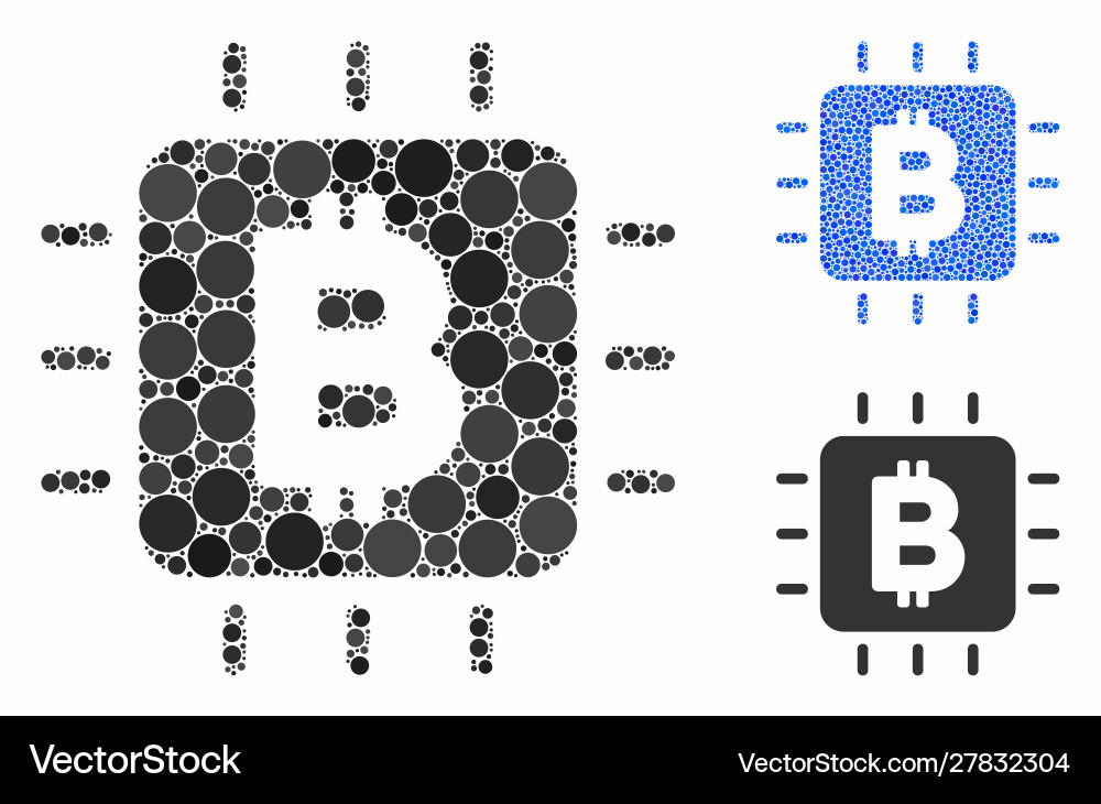 Bitcoin processor chip mosaic icon round dots Vector Image