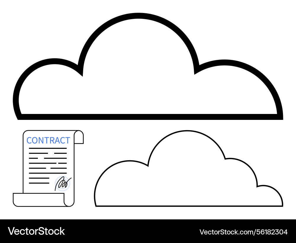 Cloud shapes with a signed contract representing Cloud shapes with a signed contract representing vector image
