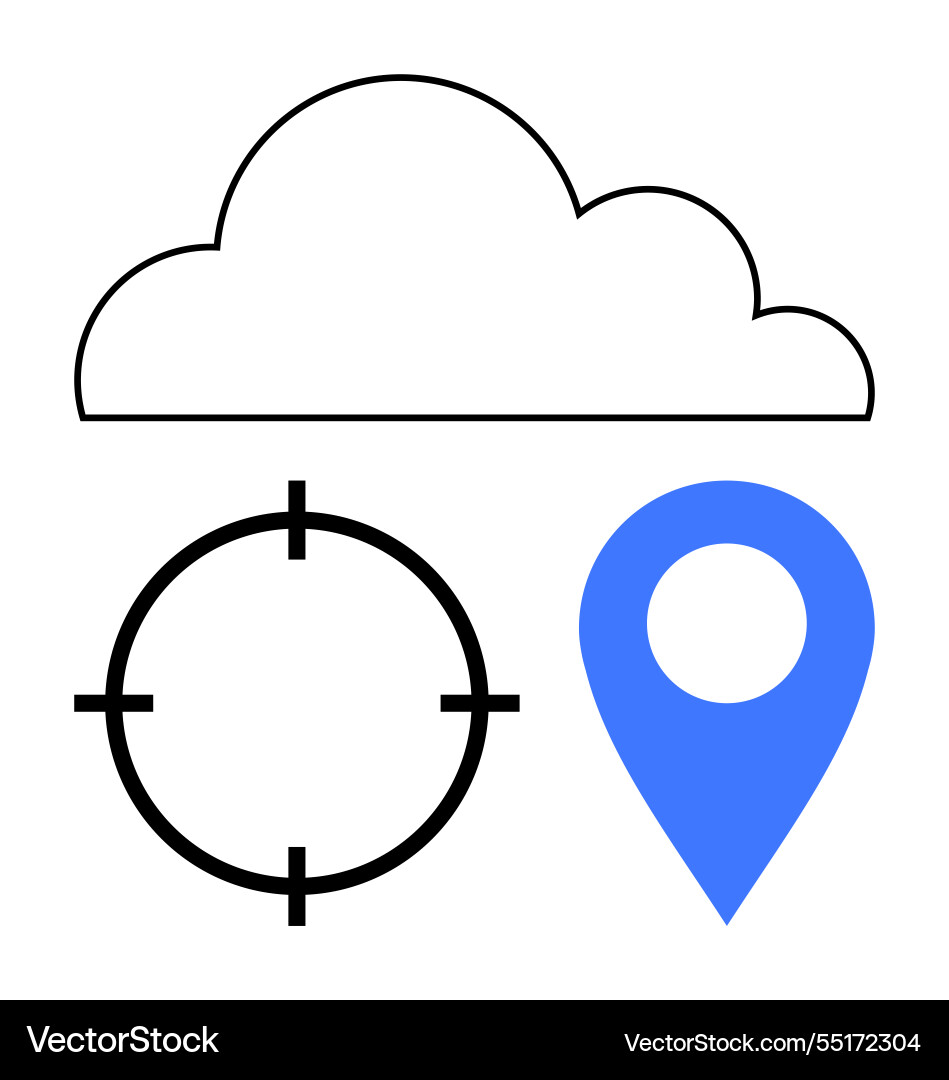 Cloud with target and location marker representing Cloud with target and location marker representing vector image