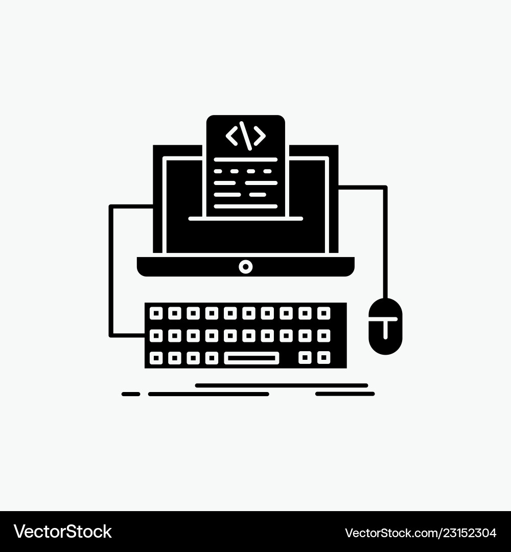 Code coding computer monoblock screen glyph icon Code coding computer monoblock screen glyph icon vector image
