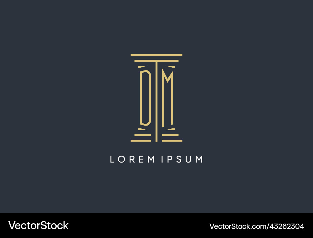 Dm initial monogram with pillar shape logo design vector image