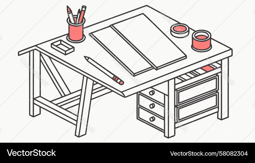 Engineering Drafting Table with Tools Vector Image