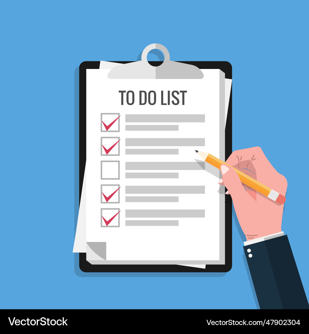 Hand holding pencil and fill check mark on to do Vector Image