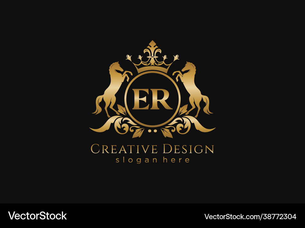 Initial er retro golden crest with circle and two Initial er retro golden crest with circle and two vector image