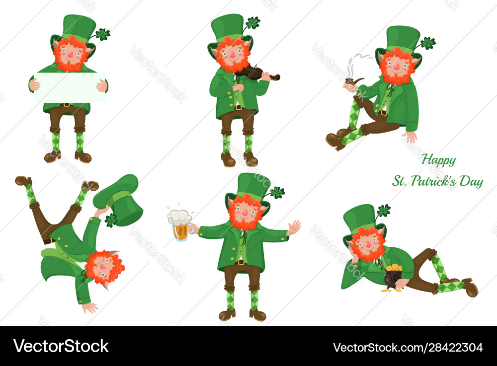 Legen Sie Leprechauns isoliert auf einem weißen Hintergrund Legen Sie Leprechauns isoliert auf einem weißen Hintergrund vektorbild