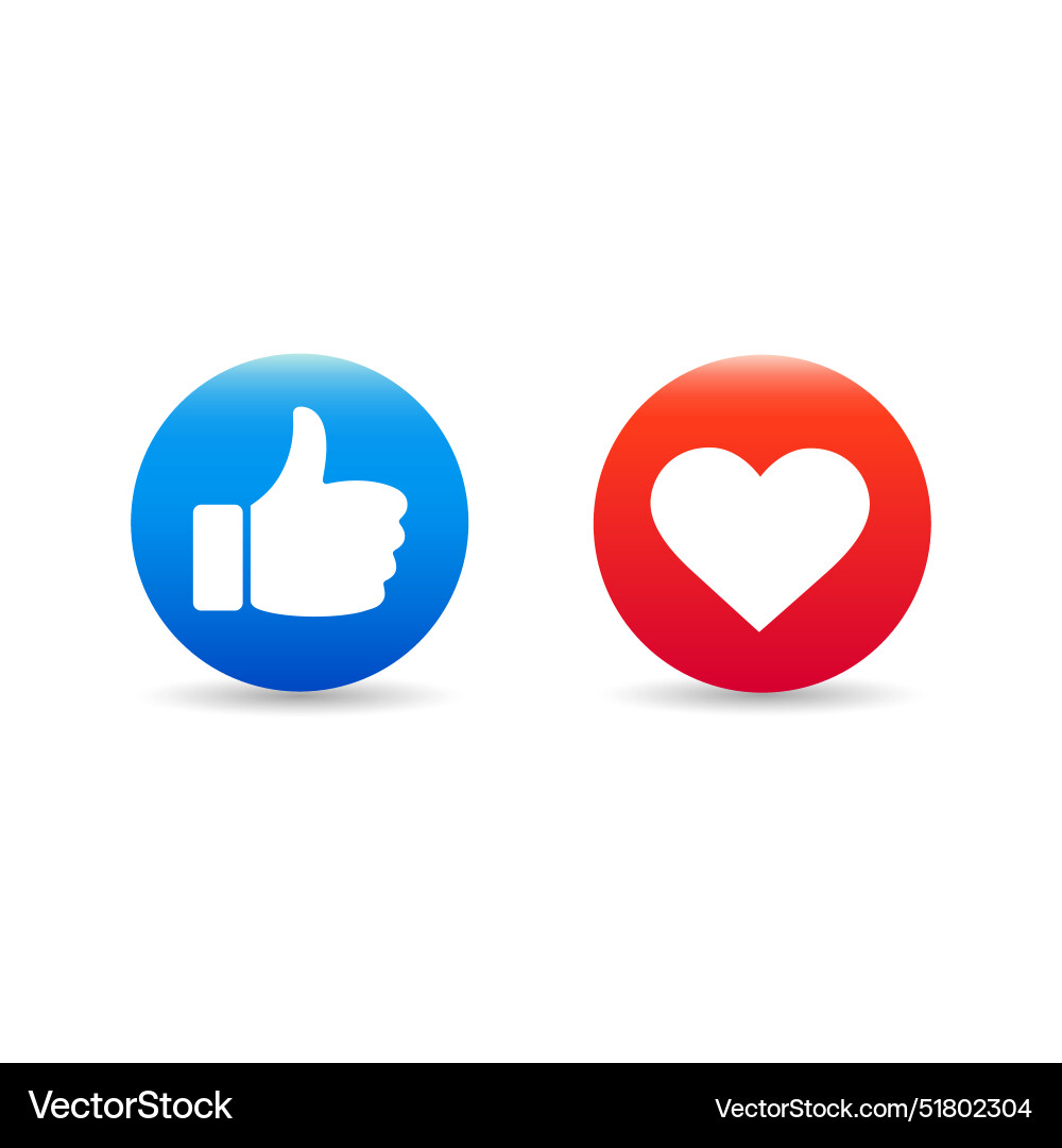 Like icons with thumb up and heart button Like icons with thumb up and heart button vector image
