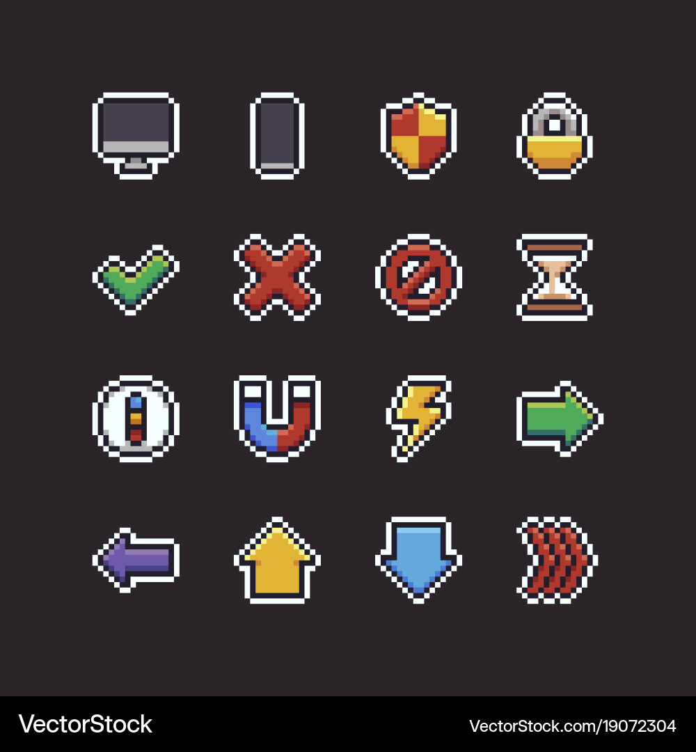 Pixel Art UI Icons - 8 Bit vector image
