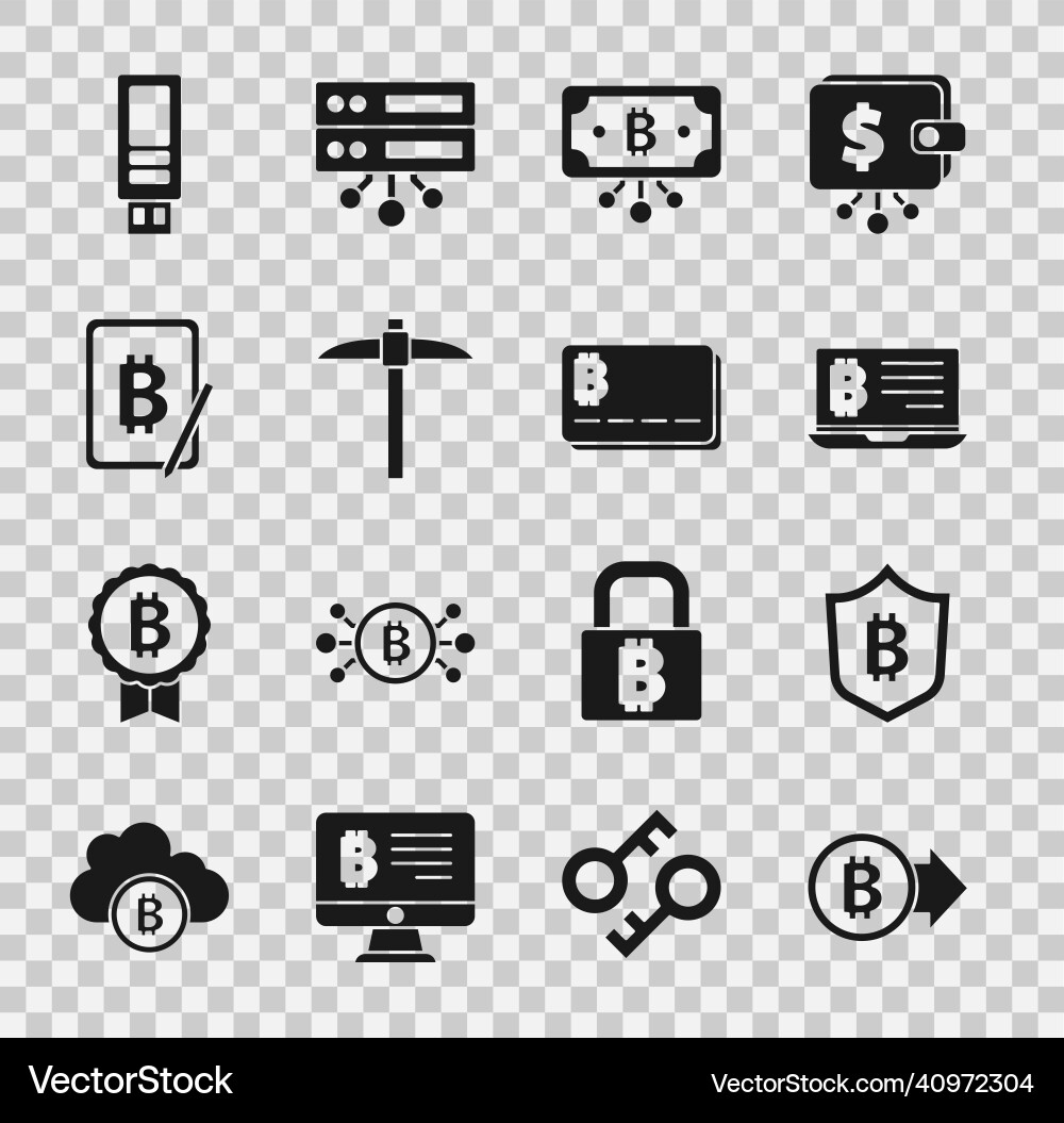 Set bitcoin shield with mining from Set bitcoin shield with mining from Vector Image