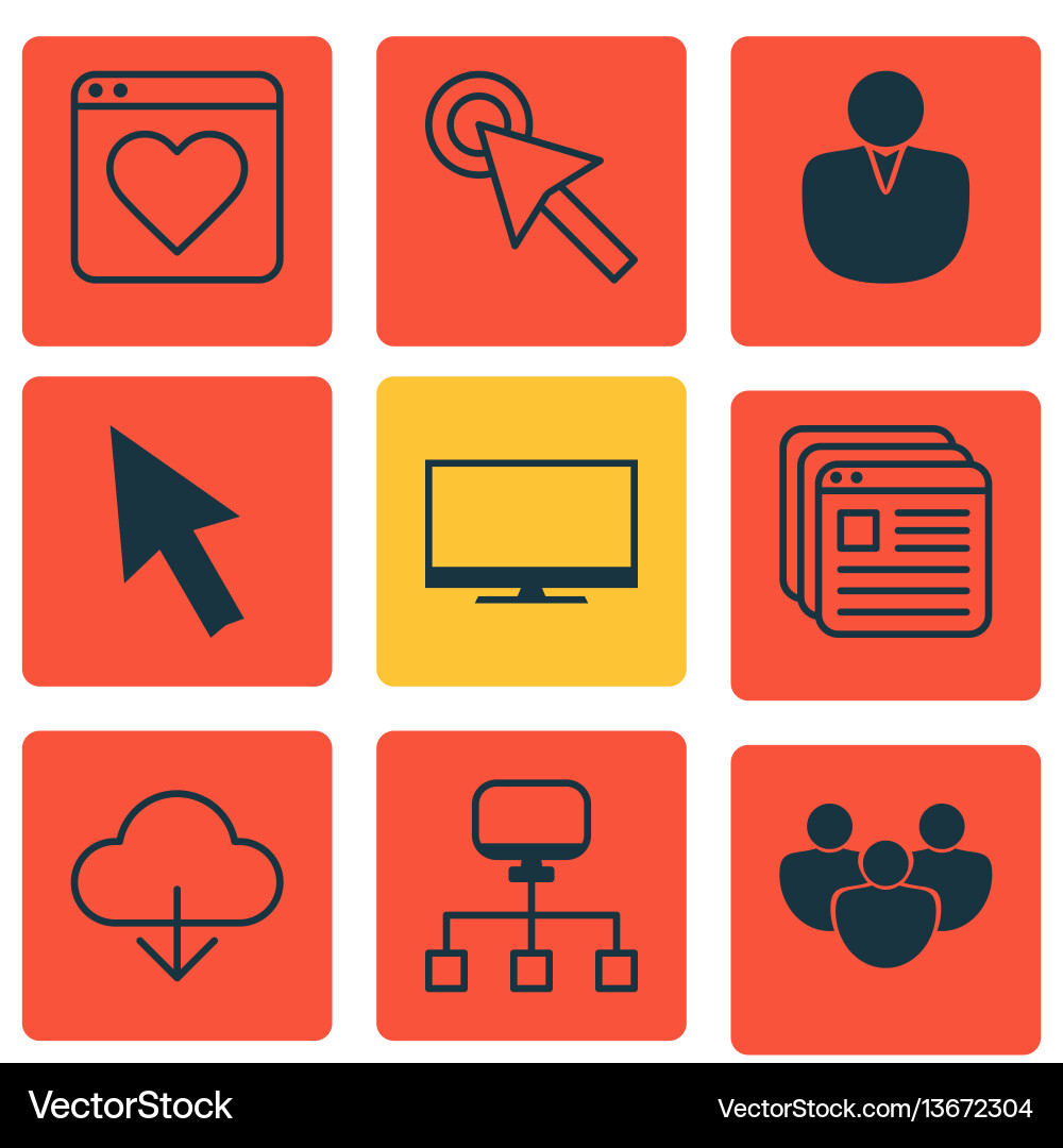 Set of 9 web icons includes mouse display Set of 9 web icons includes mouse display vector image